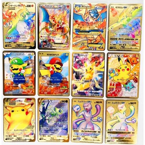 27 Styles Pokemon Gold Metal Card Super Game Collection Anime Cards Toys for Children Christmas Gift