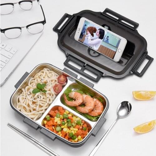 304 Stainless Steel Insulated Lunch Box Silicone Sealed Canteen Lunch Box Student Three-grid Lunch Box Tableware Food Container