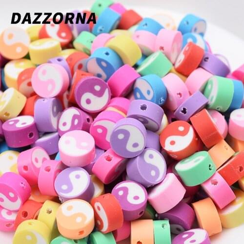 Mixed Round Tai Chi Pattern Polymer Clay Spacer Beads For Jewelry Making DIY Bracelet Necklace Earring Accessories 50/100/150Pcs
