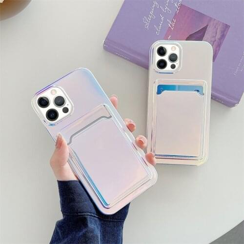 Colorful Laser Wallet Card Slot Phone Case For iPhone 12 11 Pro Max X XR XS 8 7 Plus SE 2020 Aurora Gradient Soft Pocket Cover