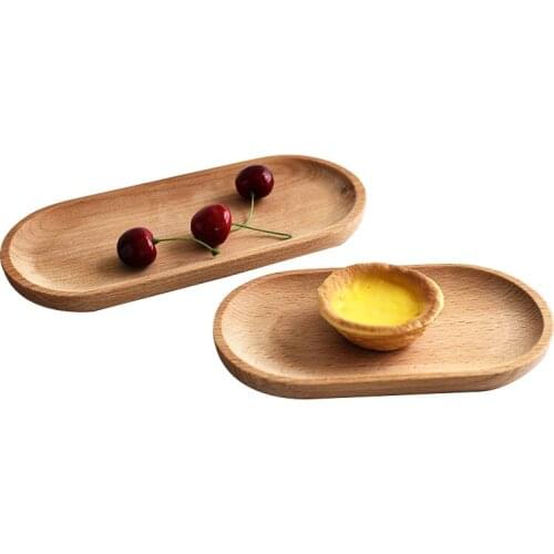 2Pcs Wooden Tray Jewelry Necklace Ring Storage Food Plate Storage Tray Solid Wood Oval Cake Sushi Tray Bread Snack Tray