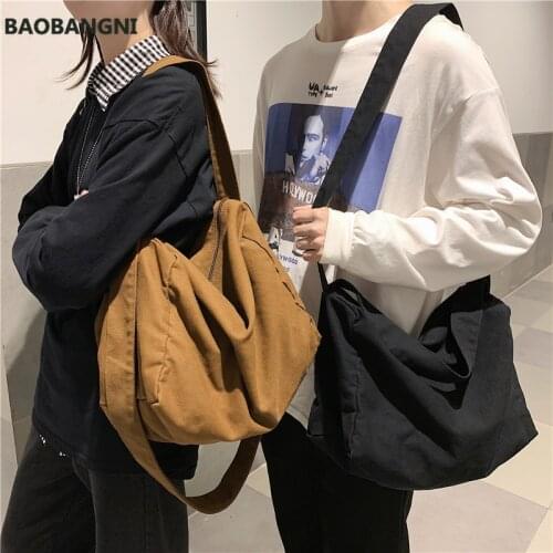 Teenager Canvas Hobo Bag Student Korean Fashion High Street Hip Hop Ecology Cotton Big Capacity Slouch Messenger Bag