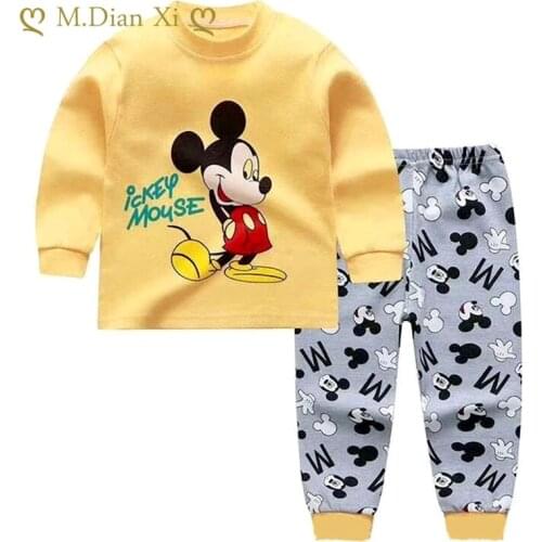 Yellow Mickey 2pcs Baby Boy Clothes Sets Brand Newborn Infant Clothing Long Sleeved Tops+pants Suit Kids Bebes Underwear