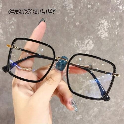 Square Computer Glasses Womens Acetate And Metal Prescription Myopia Eyeglasses Frame Female Male Clear Blue Light Lens UV400