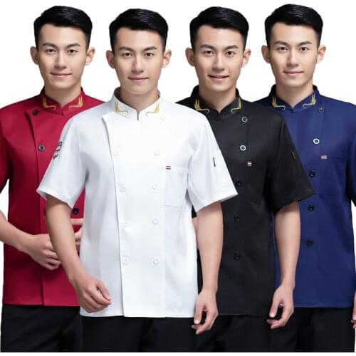 Summer Chef Jacket Short Sleeve Chef Uniform Kitchen Workwear Oblique Collar Chef Work Clothes Restaurant Cooking Apron