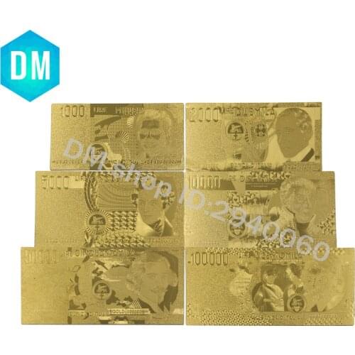 Hot Sale World Money Replica Collection 6pcs/Set Banknotes Italy 1000-100000 Lira Gold Foil Bill Currency Collections Gift