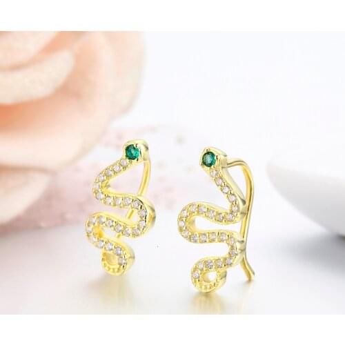 Cute 925 Sterling Silver CZ S Snake Ear Climber Clip Stud Earrings For Women Girls Kids Jewelry Ear Jacket Kolczyki Oorbellen