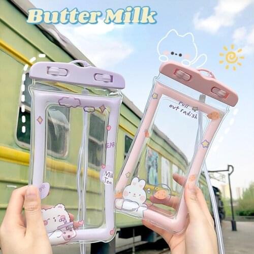 Mobile Phone Cute Cartoon Transparent Airbag Waterproof Quicksand Shockproof Bag Swimming Mobile Phone Storage PVC Hanging Bag