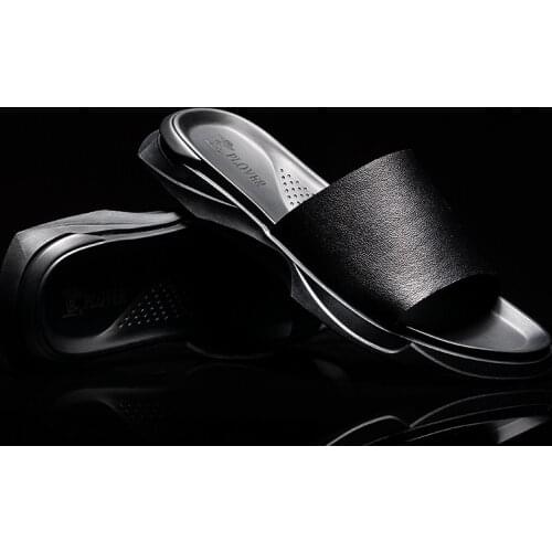 100% Genuine Leather Shoes Men Sandals Flat Non-slip Mens Beach Sandals Male Summer Holiday Black White Shoes KA3398