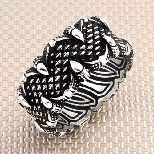 Men Silver Bands Ring With Dragon Foot Motif Wedding Engagement Silver Spinner Ring Made in Turkey Solid 925 Sterling Silver