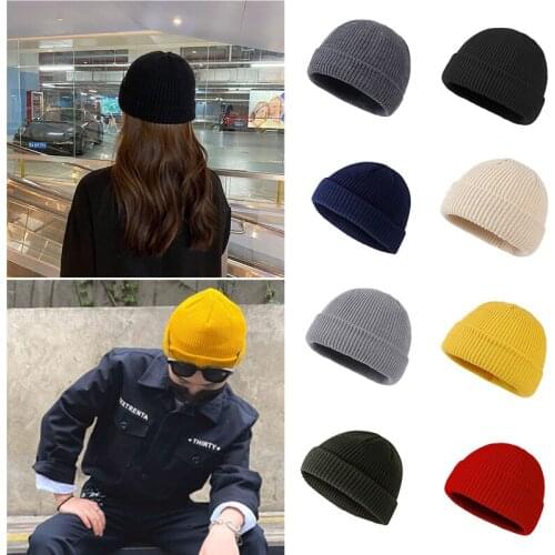 New Unisex Knitted Hats for Women Skullcap Men Beanie Hat Winter Brimless Baggy Cap Winter Warm Hats Casual Solid Color Skullcap