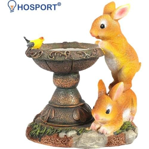 Solar Powered Rabbit Sculpture LED Light Resin Bunny Statue Outdoor Courtyard Garden Animal Figurines Decoration Craft
