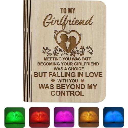 Custom Mini 5 Colors LED Book Night Light Personalized Engraved Wood Rechargeable Magnetic Foldable Lamp Gifts for Girlfriend