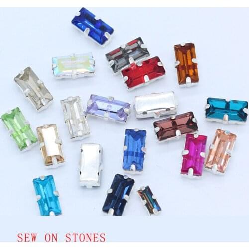All-size rectangle sew on flat glass stone sewing crystal rhinestones silver claw buckle beads jewels Shoes clothing accessories