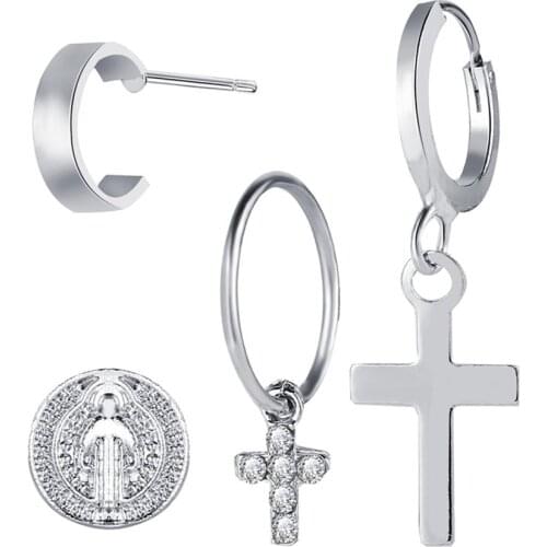 2020 Nieuwe 4pcs/set Alloy Earrings Creative Retro Earrings Simple Silver Metal Earrings Party Bruiloft Sieraden Geschenken