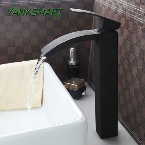 YANKSMART Bathroom Basin Square Brass ORB Faucet Basin Waterfall Faucet Sink Mixer Tap Sink Vanity Faucet