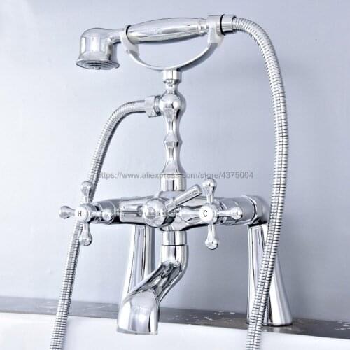 Deck Mounted Bathtub Faucet Polished Chrome Tub Sink Faucet Telephone Style Bathroom Bath Shower Set with Handshower Ntf769
