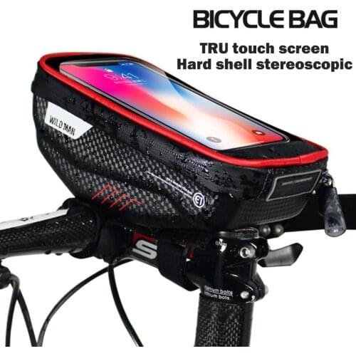 WILD MAN Rainproof Touch Screen Bicycle Handlebar Bike Bag Top Tube bike phone mount Holder for Cellphone Size Below 6.2 Inch