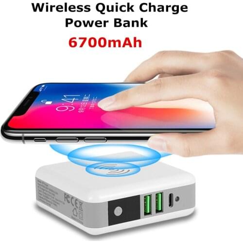 6700mAh Wireless Charging Power Bank For iPhone Xiaomi Protable Travel Phone Battery Charger External Dual USB Quick Charger