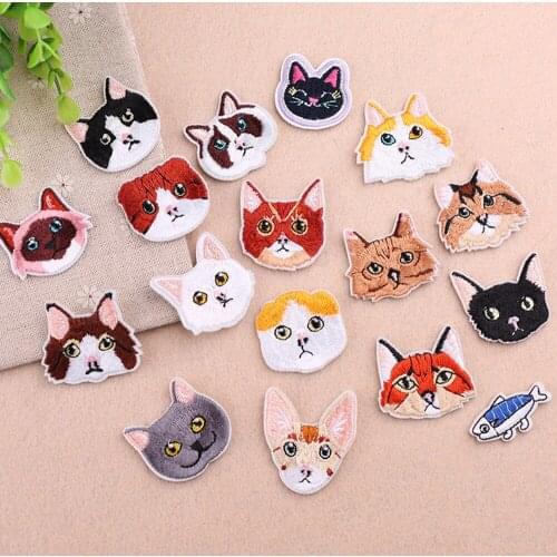 High Quality Embroidery Cat Head Patch Babys Clothing Patch Backpack Decoration Small Applique Small Iron On Patch DIY