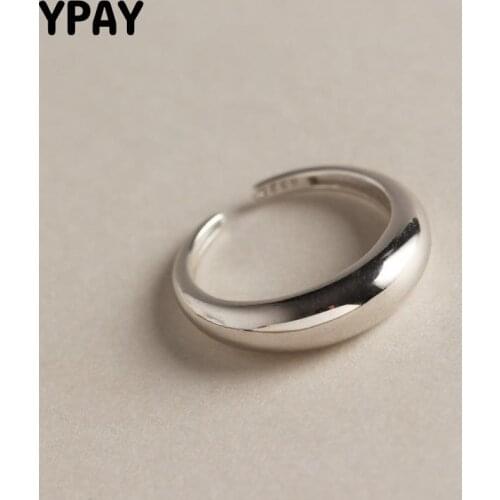 YPAY Authentic 925 Sterling Silver Open Rings Smooth Mirror Radian Women Men Street Shoot Accessories Adjustable Jewelry YMR730