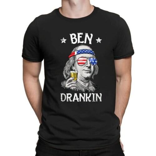Ben Drankin 4th of July Funny Benjamin Franklin Drinking T Shirt Mens Black Tee