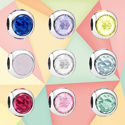 New Fashion 100% 925 Sterling Silver Bright Drops Multi-faced Crystal Charming Girl Beads Diy Bracelet Unique Personality