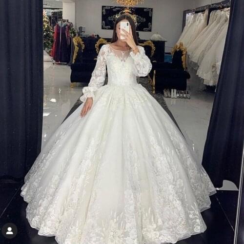 Vintage Lace Long Sleeves Wedding Dresses 2021 -2022 Spring Summer Sheer Neck Bridal Ball Gowns Custom Made Vestido De Novia