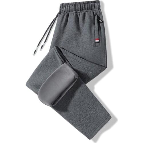 Winter Mens Casual Trousers Cotton Plus Velvet Warm Sports Trousers Large Size M-5XL Solid Color Sports Casual Pants for Men