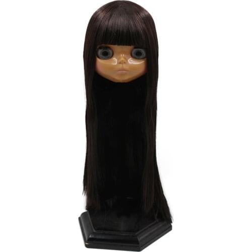 1/6 blyth head with Hair New brown soft long straight hair Dark skin without body with/without eyechips Neo bjd