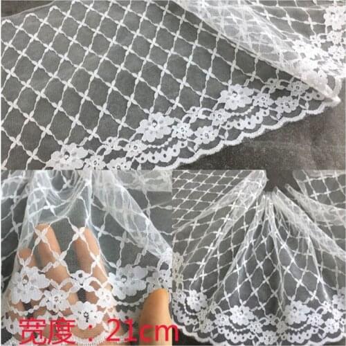1M Embroidery Lace Fabric Trim Ribbon 21cm White Lace Ribbon Craft Sewing Trimmings Accessories Guipure encaje dentelle KQ14