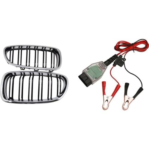 1 Pair Silver + Black Dual Fin Front Grille Grill Hood Nose & 1 Pcs Car Battery Diagnostic Instrument