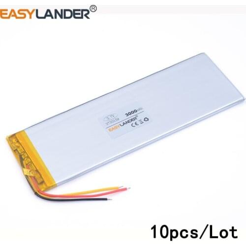 10pcs/Lot 3.7V 3000mah 3750159 Lithium Polymer Rechargeable battery For DIY GPS PSP Power bank Tablet PC MID DVD PAD PDA Tools