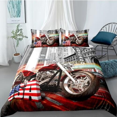3D Motorcycle race Duvet Cover Sets Bed Linens and Pillow Sham King Queen Super King Twin Full Size 173*230cm USA Bedding Set