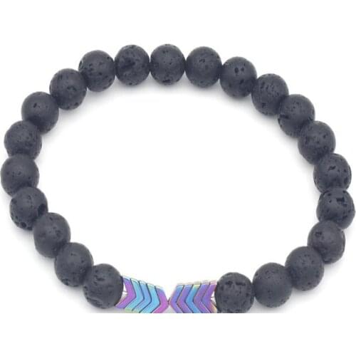 8mm Healing Balance Reiki Yoga hrh2 elastic Lava Volcanic Stone bead Bracelet adjusted multicolor Magnetite Bangles