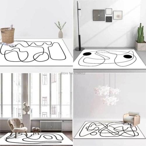 Abstract Modern Minimalist Art Messy Black Lines White Imitation Cashmere Living Room Bedroom Bedside Carpet Floor Mats
