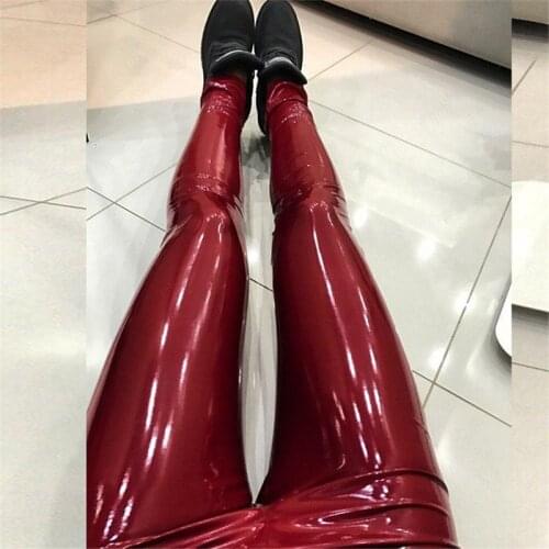 Shiny Leggings PU Leather Leggings Black Red Slim Zipper Pants Women High Waist Sexy Skinny Leggings