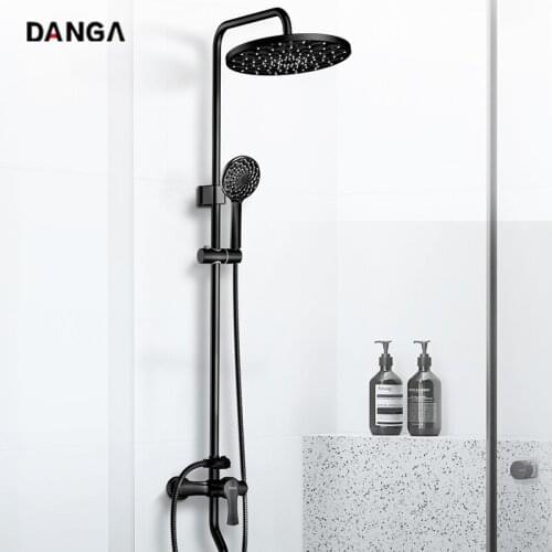 Black Shower Set Shower System Bathroom Shower Faucet Household Hand-held Shower Head Wall-mounted Top Spray Shower Nozzle