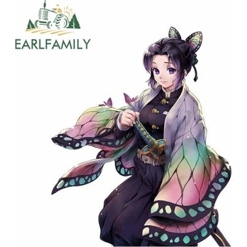 EARLFAMILY 13cm x 11cm Anime Fine Car Stickers for Demon Slayer Shinobu Graphics Vinyl Decals Waterproof JDM Window Door Decor