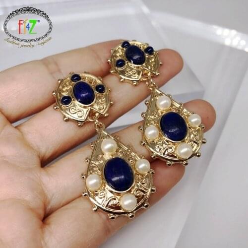 F.J4Z Women Waterdrop Earrings Vintage Imitation Pearl Earrings Ladies Zinc Alloy Natural Stone Cocktail Earrings Gifts dropship