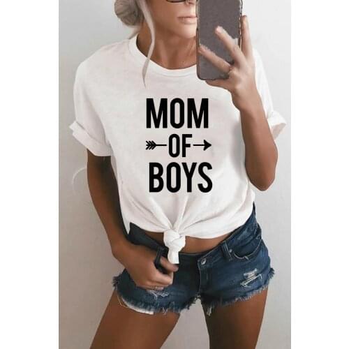 Mom of Boys Graphic Tees Women Mom Life T Shirts Harajuku Tshirt White Tops Streetwear Aesthetic Tumblr Clothing Camisetas Mujer