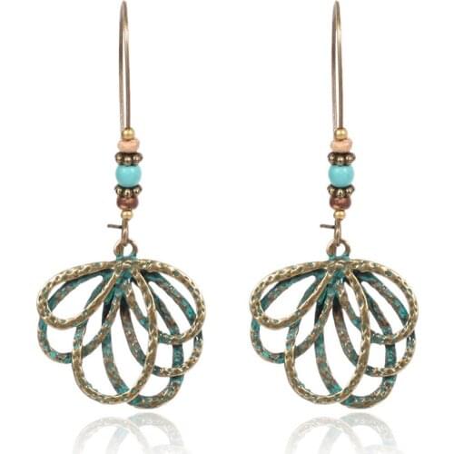 HC Vintage Long Drop Earrings Fashion Beads Antique Earrings Bohemian Flower Shaped Statement Earrings Women Jewelry Brincos F