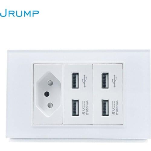 JRUMP Brazil Standard Wall Power Supply Dual Socket Four USB Charging Port Luxury Tempered Glass Panel