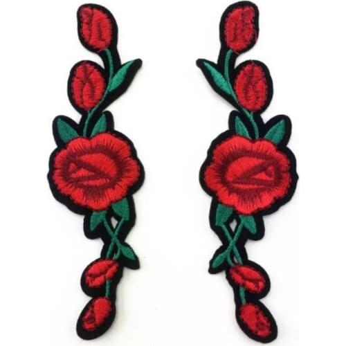 JX-LCLYL 1 Pair 130x35mm Red Rose Flower Embroidered Sew on Patch Clothes Jeans Fabric Sticker