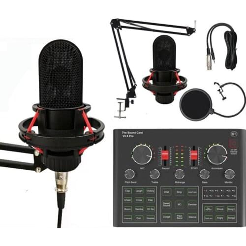 Condenser Microphone with V9X PRO Sound Card Microphone Kit for Studio Live DJ Smartphone PC Gaming Karaoke Computer Mic