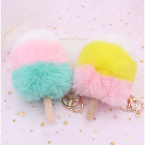 Korean Version of The Creative Rex Rabbit Hair Ball Crystal PU fake Fur Bag Pendant Hair Ball Fashion Car Keychain Llavero Pom