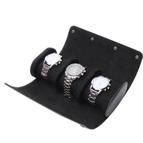 1PC 3 Slots Watch Box Roll Travel Case Chic Portable Vintage Leather Display Watch Storage Box with Slid in Out Watch Organizers