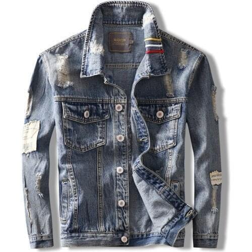 Men Jackets High Quality Tiger Newly Fashion Embroidery Designer Ripped Denim Jacket Men Streetwear Slim Fit Hip Hop Jacket Coat