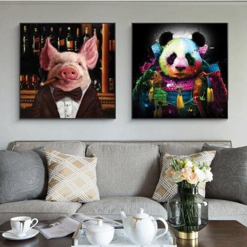 Cute Gentleman Pig Panda Posters and Prints on Canvas Painting Animals Nursery Wall Art Pictures for Kids Room Home Decor