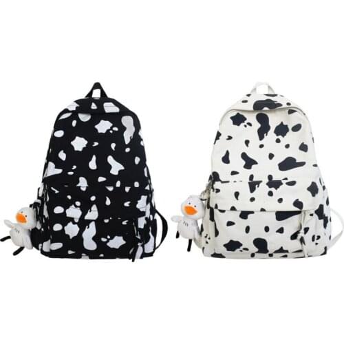 Cute Milk Cow Printing Canvas Backpack School Bag Casual Daypack for Teenager LX9F